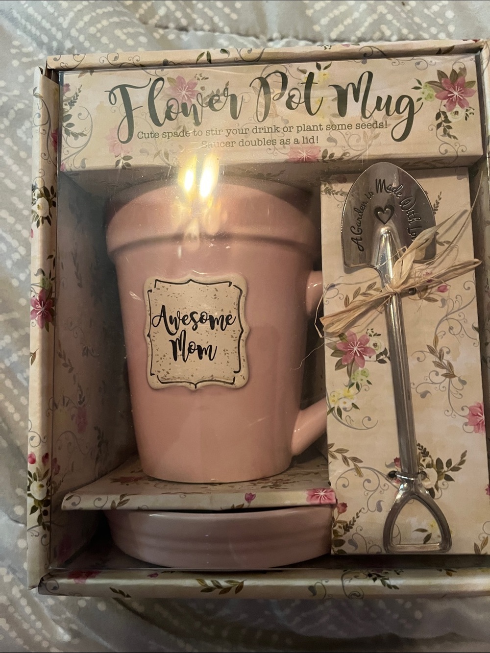 Awesome Mom Pink Flower Pot Mug Gift Set